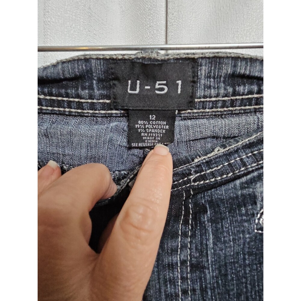 U 51 Woman's Size 12  Jean Dark Wash Embroidered  Stretch Denim Jeans - Picture 4 of 10